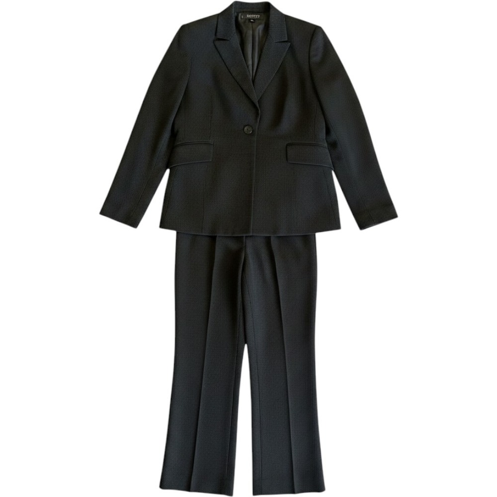 Kasper Petite Womens Black Pinstripe 2 Piece Pant Suit Blazer Trousers 6P
